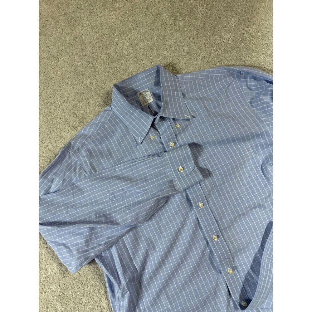 BROOKS BROTHERS Men's Blue Plaid Classic Fit Buttoned Non-Iron L/S Shirt‎ 17/35
